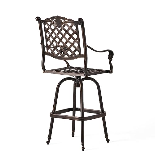 Christopher Knight Home Avon Outdoor Cast Aluminum Bar Stools 2-Pcs Set Shiny Copper