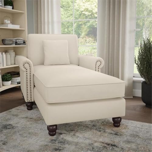 Bush Furniture Chaise Lounge Chair with Arms, Coventry Collection, Cream Herringbone