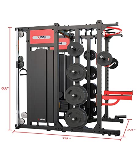MiM USA Commercial Smith Machine Functional Trainer & Power Rack Black Red
