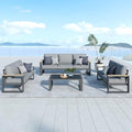RoyalCraft Aluminum Outdoor Patio Furniture Set with Height-Adjustable Footrest, 7-Seats, Coffee Table, Modern Conversation Set Grey