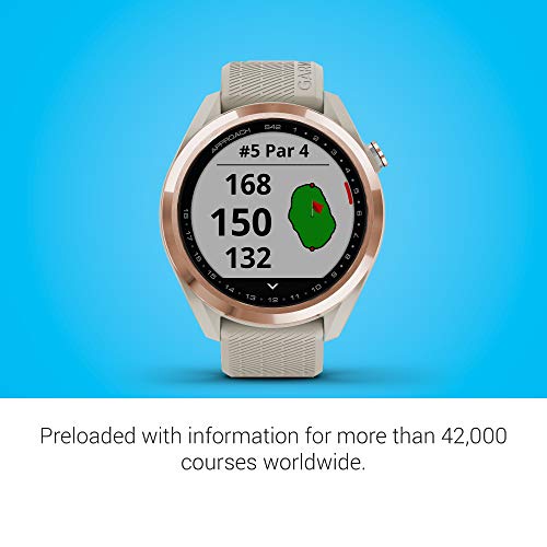 Garmin Approach S42 GPS Golf Smartwatch Rose Gold Ceramic Bezel Tan Silicone Band