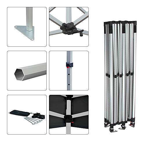 Vispronet 10x20 Instant Canopy Tent with 4 Side Walls - Commercial Grade Aluminum Frame, Water-Resistant Canopy, Bag and Stake Kit Included Black