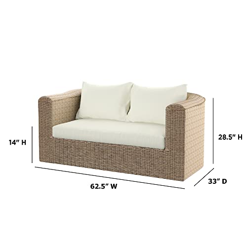 TK Classics LS2021-W46-J1 Loveseat Almond Wicker with White Cushion