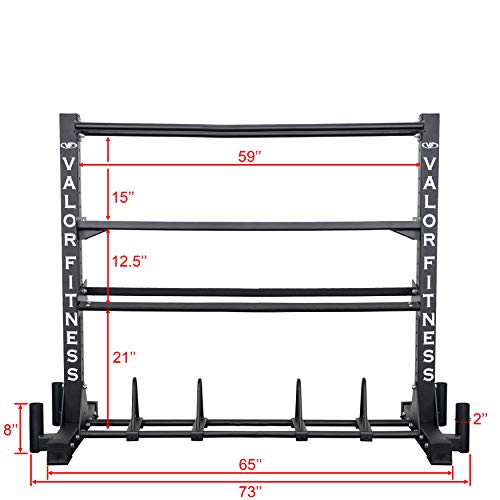 Valor Fitness BG-62 Multi-Functional Storage Rack - Holds Kettle Bells, Dumbbells, Barbells, Wall Balls, Bumper Plates