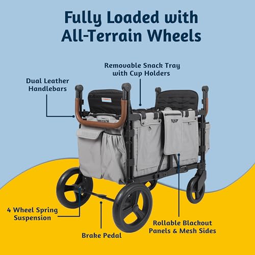 Keenz Luxury Comfort Stroller Wagon Foldable Double Seater Adjustable Canopy Gray
