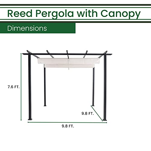 Hanover Reed Outdoor Pergola with Adjustable Sling Canopy Gray 9.8' x 9.8' x 7.6'