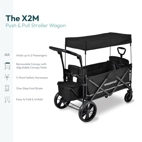 WONDERFOLD X2M Push & Pull Stroller Wagon 2 Seater Black