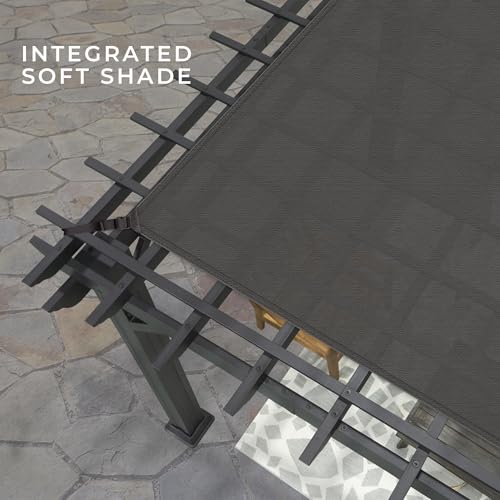 Backyard Discovery Stratford 12' x 10' Galvanized Steel Pergola Kit with Shade Sail Canopy Black