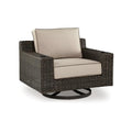Benzara 43" Waga Outdoor Swivel Lounge Chair with Cupholder Wicker Brown Beige Black