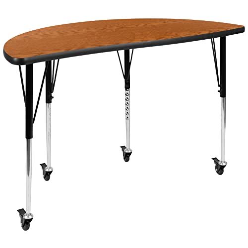 Flash Furniture Emmy Mobile Oval Wave Activity Table Set with Student Stack Chairs Oak