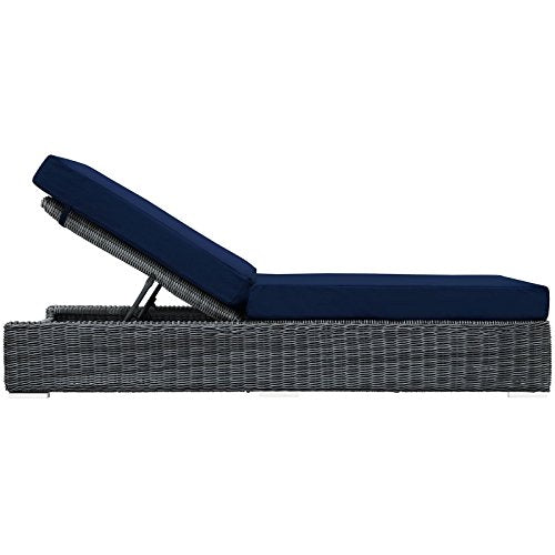 Modway Summon Wicker Rattan Aluminum Outdoor Chaise Lounge Chair with Sunbrella Fabric Cushions Navy