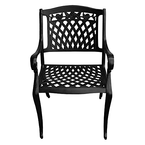 Oakland Living Modern Ornate Outdoor Mesh Aluminum 59-in Black Round Patio Dining Set with Lazy Susan and Six Chairs
