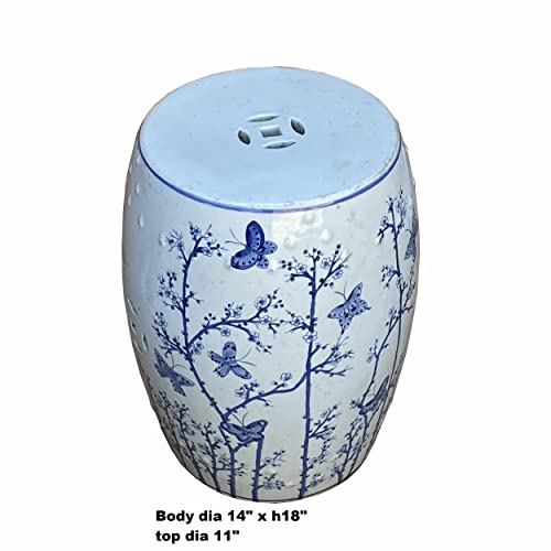 orientliving Chinese Porcelain Flower Butterflies Table Stool Blue White