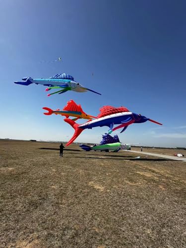 TiffyDance 56 Ft 3D Inflatable Swordfish Kite Pendant Red Blue