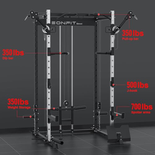 EonfitOmni Power Cage 1200 LBS Multi-Functional Home Gym Rack with Cable Crossover System