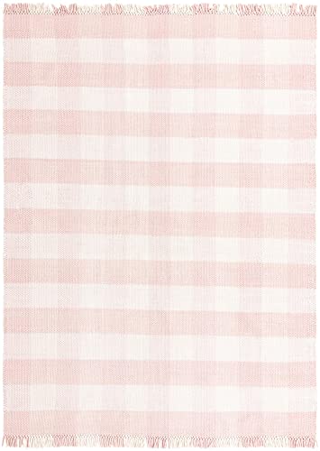 Unique Loom Eco Plaid Indoor Outdoor Washable Area Rug Balmoral 9' x 12' Pink/Ivory