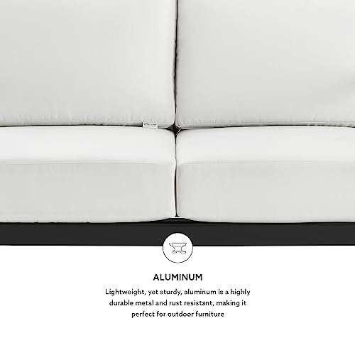 Linon Greyton Aluminum Frame Outdoor Loveseat with Removable Cushions Black & White