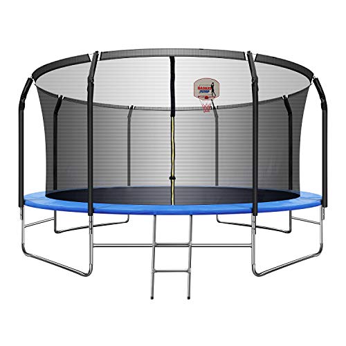 FYU 14FT Trampoline with Basketball Hoop & Safety Enclosure 760 LBS Capacity