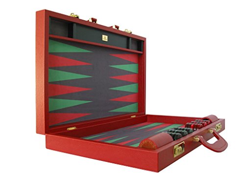 Zaza & Sacci Leather/Microfiber Backgammon Set 23" Large Attache Case Red
