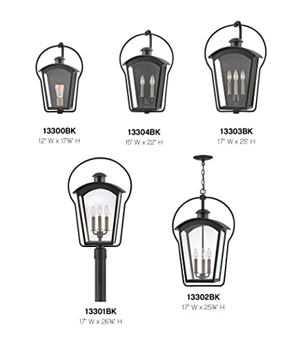 Hinkley Yale Large Hanging Outdoor Lantern - 3-Light, Damp Rated, Clear Glass, Aluminum - Black