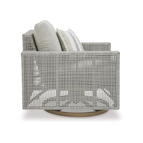Benzara Yami 36 in. Outdoor Swivel Lounge Chair with Throw Pillow Gray and Brown