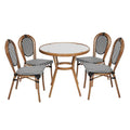 Flash Furniture Lourdes Indoor/Outdoor Bistro Set - Tempered Glass Table & 4 Chairs - Black & White Rattan/Natural Frame