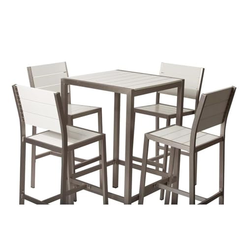 Pemberly Row 5-Piece Modern Aluminum Frame Patio Bar Set White