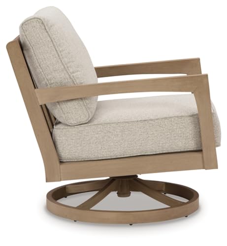 Signature Design by Ashley Hallow Creek Cottage Weather Resistant Outdoor Swivel Lounge with Cushion Light Brown Beige