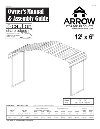Arrow Shed Galvanized Steel Canopy 12’ x 6’ x 7’ Charcoal