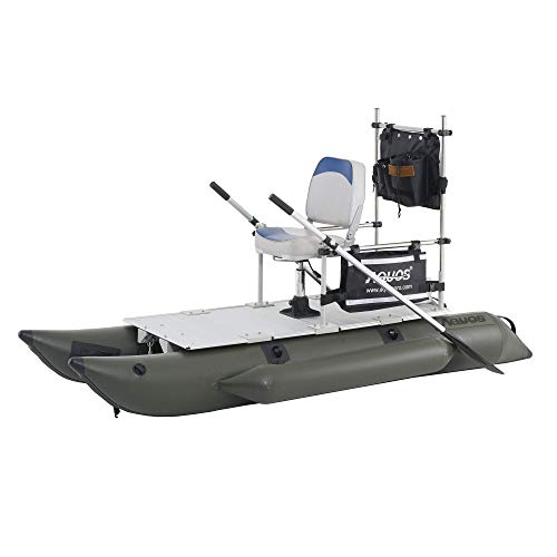 AQUOS 8.8 ft Inflatable Pontoon Boat with Stainless Steel Guard Bar and Folding Seat Green