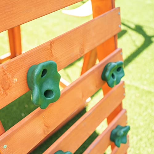 Sportspower Olympia Wood Swing Set with 3 Swings, Slide & Monkey Bars Natural/Green
