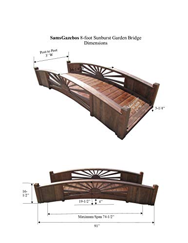 SamsGazebos Sunburst Garden Bridge 8 ft Brown