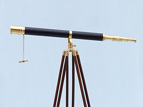 Hampton Nautical Brass-Leather Galileo Telescope 65" Gold