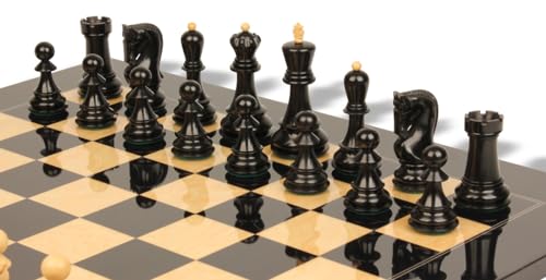 The Chess Store Zagreb Series Chess Set Ebonized & Boxwood with Black & Ash Burl Board - 3.25" King