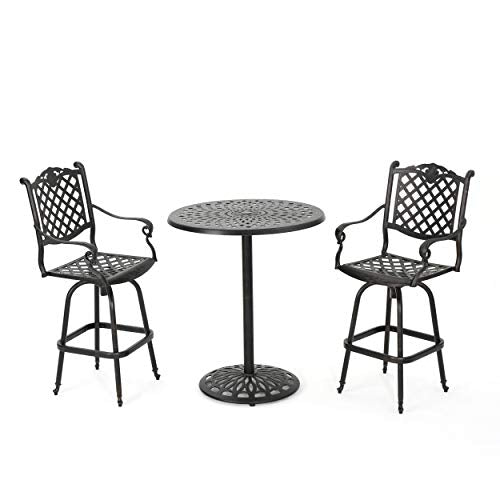 Christopher Knight Home Arlana Outdoor Cast Aluminum Bar Set 3-Pcs Shiny Copper Finish