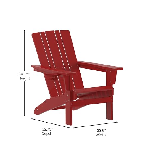 EMMA + OLIVER Haley Adirondack Chairs Set of 4 Weather Resistant Poly Resin Red
