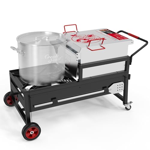 Creole Feast 90 Qt Crawfish Boiler Combo 2-Burner Propane Gas Cooker with Stainless Steel Paddle Silver & Black