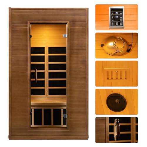 amocane Infrared Cedar Wood Sauna Room 1-2 Person with Control Panel and Bluetooth Speakers