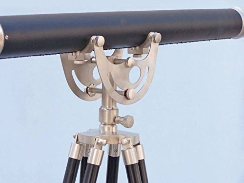 Hampton Nautical Floor Standing Brushed Nickel Leather Telescope 65