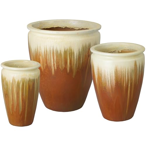 Emissary Amber Stoneware Round Planters Set of 3 27in. L x 32in. H