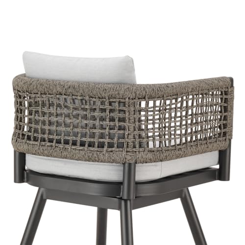HomeRoots 35" Light Gray Metal Swivel Low Back Outdoor Counter Height Bar Chair with Footrest Grey