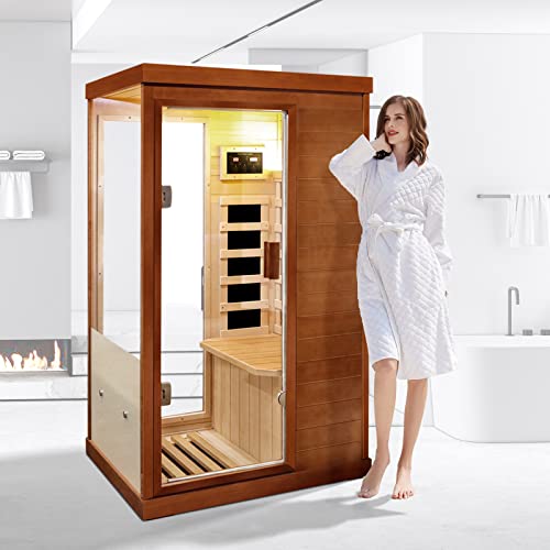 Gxcevsou Far Infrared Sauna 1 Person Canadian Hemlock Natural