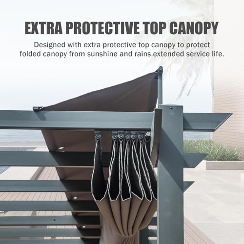 ANTSKU 11x20 FT Outdoor Pergola with Retractable Canopy Dark Grey