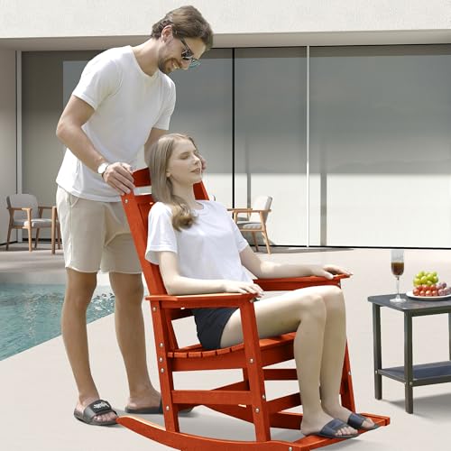 LOUNZY Outdoor Rocking Chair Set of 8 HDPE Patio Porch Rockers 380lbs Support Orange