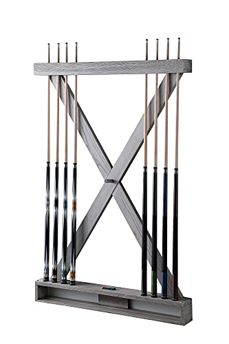 Playcraft X Style Hardwood 8 Cue Billiard Equipment Wall Rack Pewter