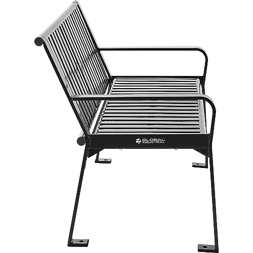 Global Industrial 4 ft. Outdoor Park Bench with Back, Vertical Steel Slat Black