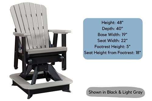 DutchCrafters Slat Fan Back Poly Balcony Adirondack Swivel Glider with Footrest Outdoor Patio Chair Tudor Brown & Weatherwood