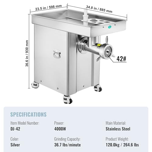 VEVOR Commercial Electric Meat Grinder 4000W Stainless Steel Silver