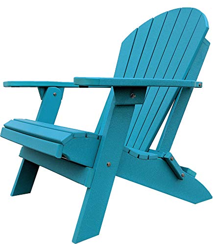 DuraWeather Poly Classic King Size Folding Adirondack Chairs & End Table with Serving Tray Aruba Blue