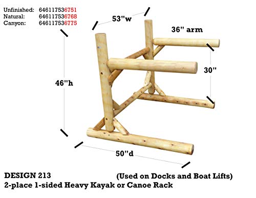 Log Kayak Rack 2-Place 1-Sided Heavy Kayak/Canoe Rack Natural